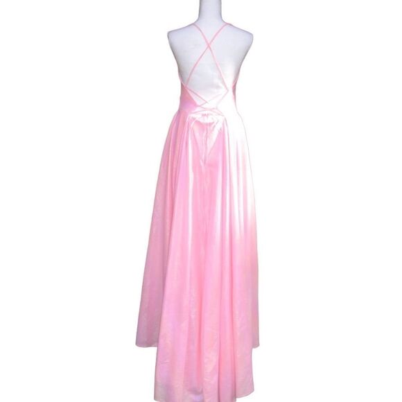 Rachel Allan Lace Back A Line Gown Dress Pink Iridescent Prom Pageant Pockets - Picture 4 of 11